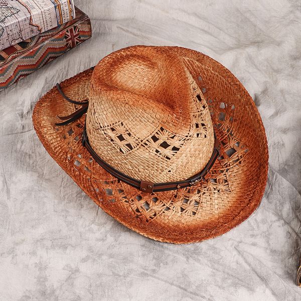

100% handmade weave straw summer men women's hand knitted raffia cowboy cap outdoor beach sun hat, Blue;gray