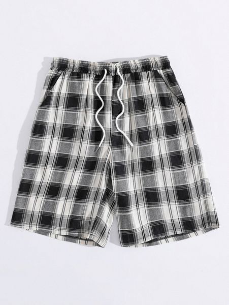 

men plaid drawstring waist shorts w9nq#, Black