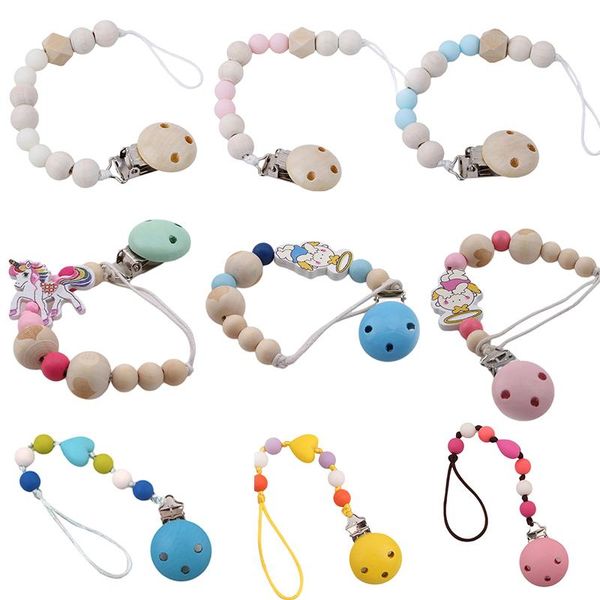 

baby pacifier clip chain wooden holder chupetas soother clips leash strap nipple for infant feeding pacifiers#