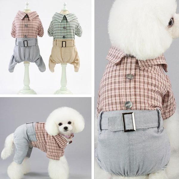 

casual plaid four-legged rompers cotton splice color pets dog clothes small/medium dogs jumpsuits s-xxl sizes chihuahua coat apparel