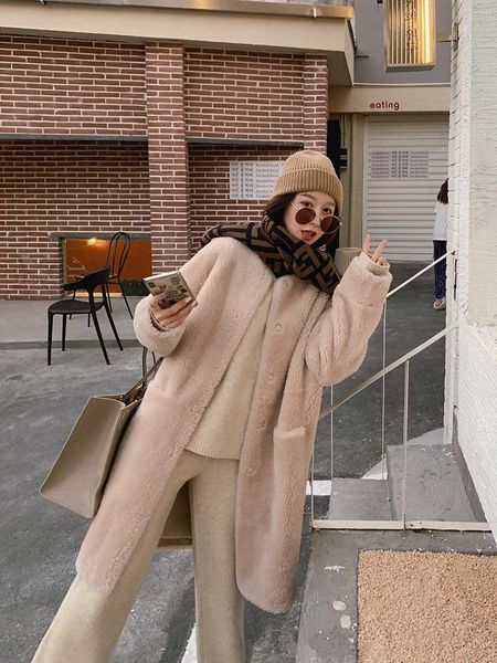 

women's fur & faux teddy coat sheep shearing winter young lamb hair, Black