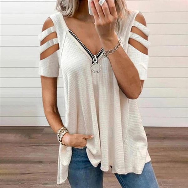 

women's t-shirt summer tees fashion women loose casual t shirts solid color v-neck mature comfortable breathable woman clothing, White