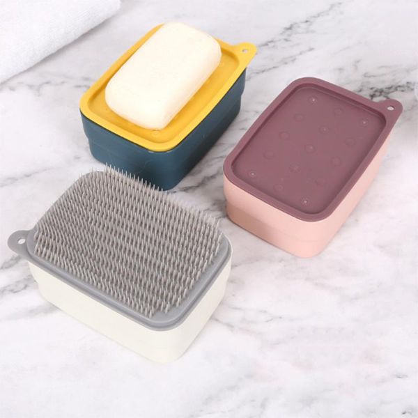 

sponge holder bathroom soap multifunctional dish with lid for travel plastic shower non-slip draining tool dishes