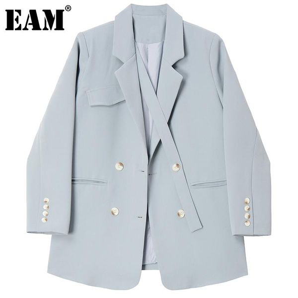 

women's suits & blazers [eam] women blue irregular double breasted casual blazer lapel long sleeve loose jacket fashion spring autumn 2, White;black