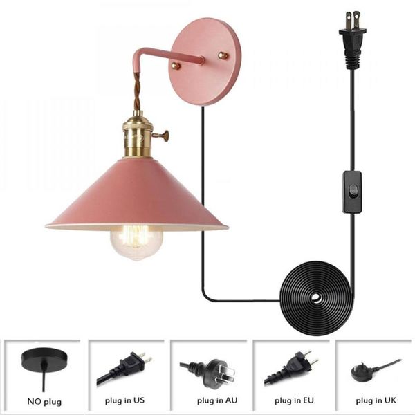 

wall lamp sconce with copper holder, metal plug in pink, macaron light fixture for bedside bathroom