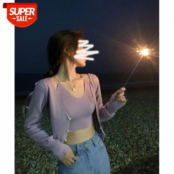

[goddess is coming] thin cardigan jacket women's knitted camisole two-piece suit can be issued on behalf #yi5m, White