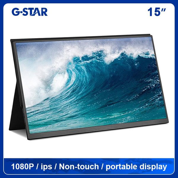 

monitors 15.6 inches 1080p hd portable display metal appearance computer monitor ips narrow border screen mini loudspeaker type-c