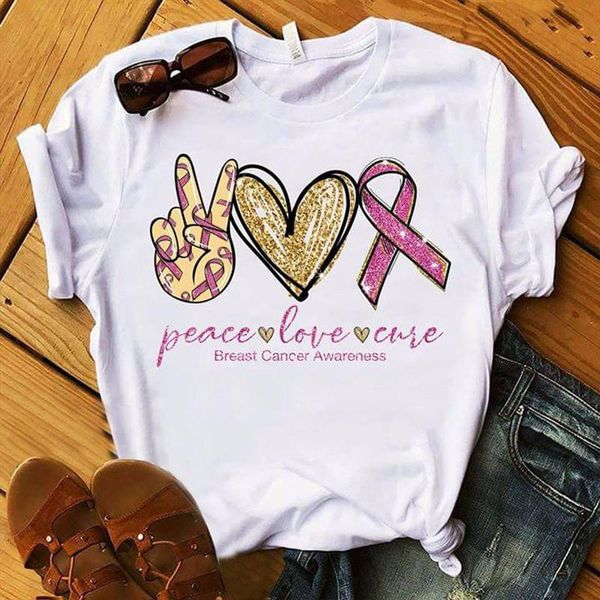 

oversized t-shirt dor women breast cancer awareness letter printed shirt short sleeve female indie aesthetic women's, White