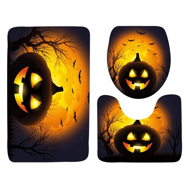

bath mats toilet carpet three-piece bathroom non-slip mat cover shower carpets set halloween pumpkin lantern decoration