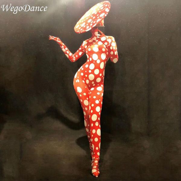 

women's jumpsuits & rompers women red dj gogo jumpsuit 3d printed white big dot bodysuit lady stage dance wear party celebrate show dan, Black;white