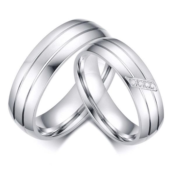 

stainless steel couple ring band diamond stripes engagement wedding rings for women men fashion jewelry, Silver
