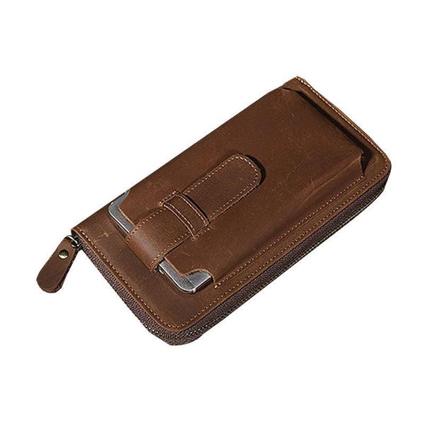 

card holders cowhide handbag retro crazy horse skin long wallet business men genuine leather zipper mobile phone purse high quality, Brown;gray