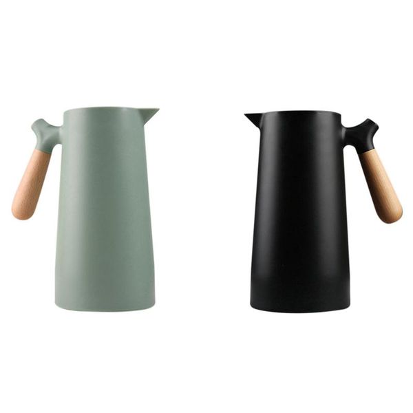 

water bottles 2 pcs large capacity nordic thermal insulation kettle pot glass liner bottle, black & green