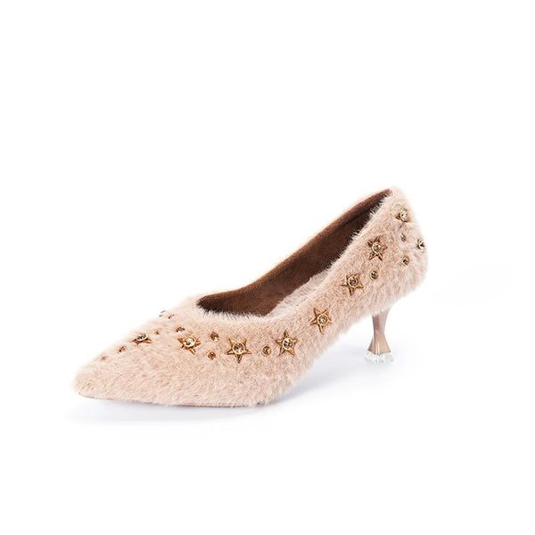 

dress shoes women's fashion pumps furry upper pointed embroidery high heels designer female ladies zapatos u28-16, Black