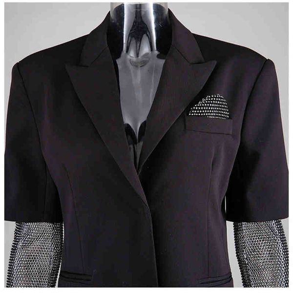 

[eam] new spring summer stand neck long spliced sleeve nail drill bling personality jacket women coat fashion tide jx889 200919, Black;brown