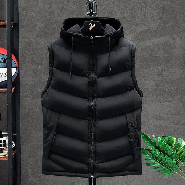 

men's vests vest mens winter sleeveless warm thick hooded coats work waistcoat gilet homme cotton-padded t men down, Black;white