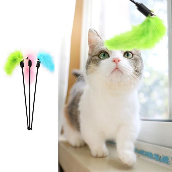 

premium pet random color interactive toy colorful turkey feathers tease cat funny stick kitten supplies accessories toys