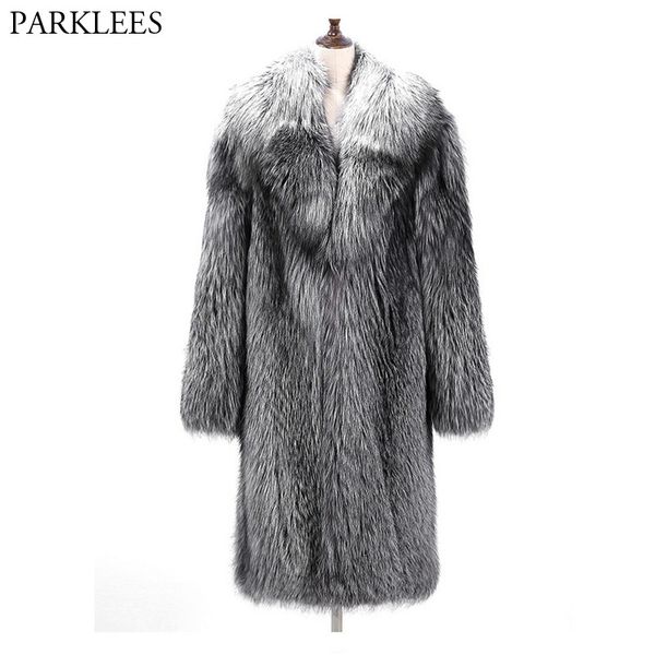 Серый теплый искусственный меховой меховой куртку пальто мужчин бренд север зимой утолщение теплые длинные парки куртки Punk Wearwear Windbreaker 6xL 210522