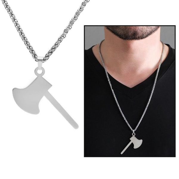 

pendant necklaces tesbihane axe design silver color steel male necklace