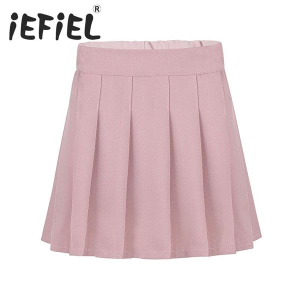 

skirts kids girls children students school uniform pleated elastic waistband skater scooter skirt with hidden shorts for junior, Blue