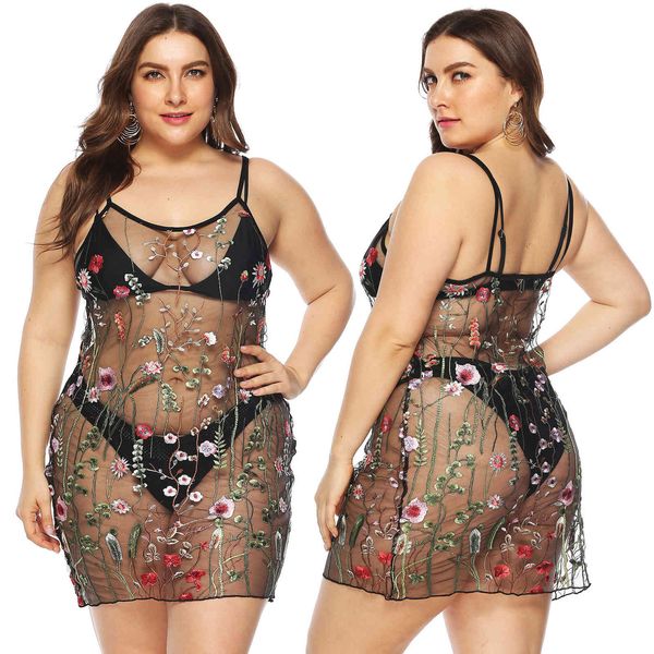 

women's plus size large lace perspective embroidered suspender a1951