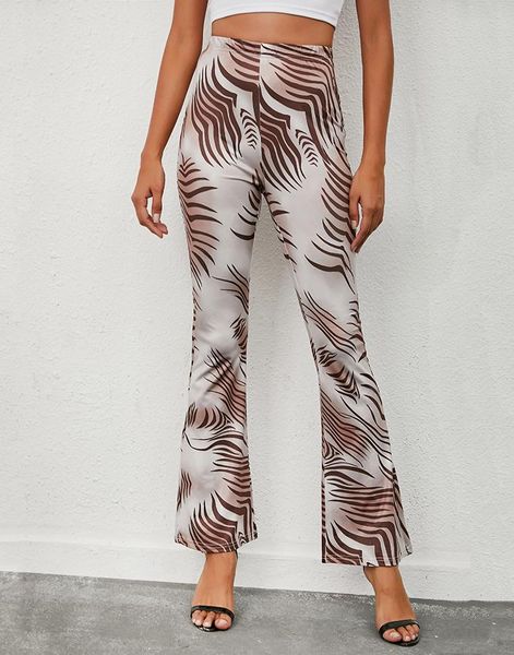 

women's pants & capris women flared trousers adults ladies casual floral print high elastic waist long party beach bottoms streetwear, Black;white