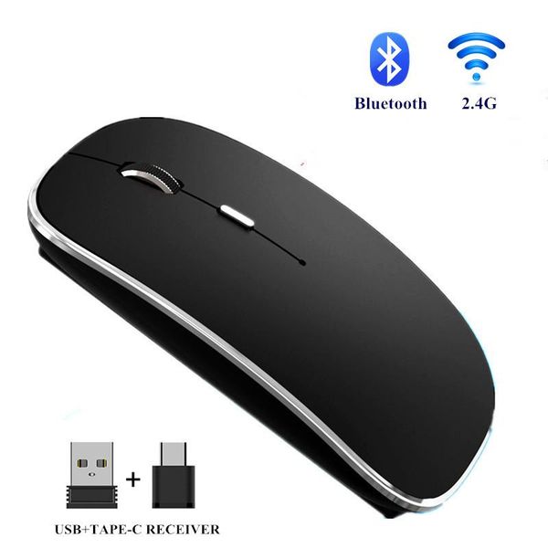 

wireless mouse bluetooth rechargeable computer mause silent led mice usb +tape-c dual receiver for lappc