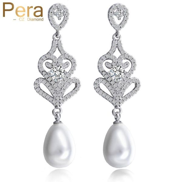 

dangle & chandelier pera + cubic zirconia mirco pave sterling silver 925 pin long pearl drop earrings for women ladies e190