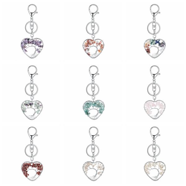 

12pcs crystal 7 chakra keychain tree of life pendulum pendant necklace women healing reiki jewelry for wholes, Silver