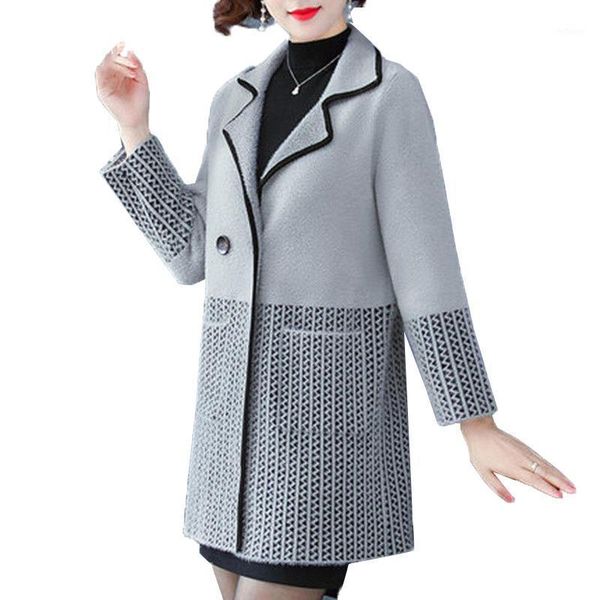 

women's wool & blends 2021 spring autumn ladies woolen coat imitate mink fleece women windbreakers jacket long sleeve suit collar femal, Black