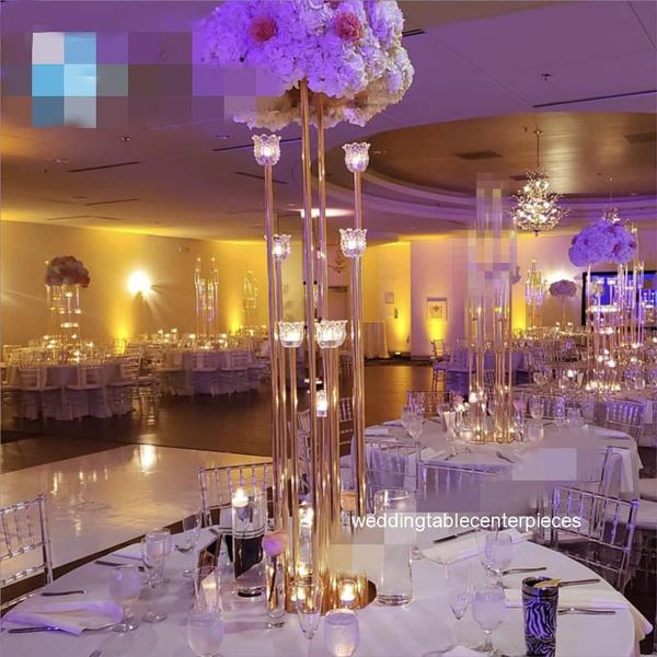

party decoration 5pcs)flowers vases candle holders road lead table centerpiece gold metal stand pillar candlestick for wedding candelabra
