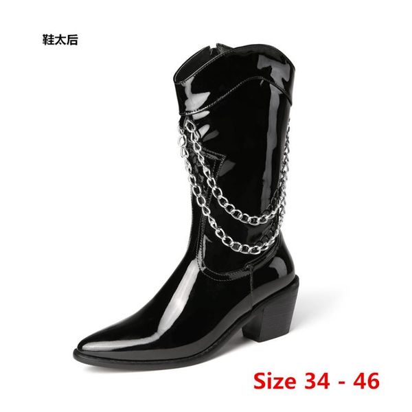 

boots high heel women mid calf heels spring autumn woman shoes long big size 34 - 46, Black