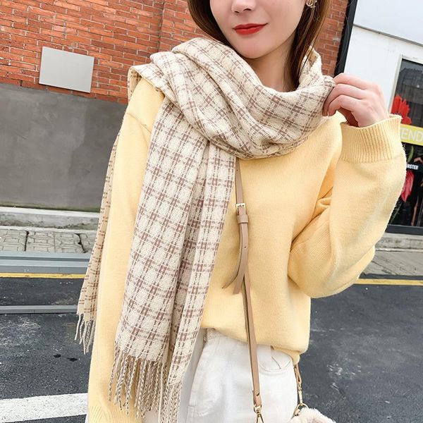 

scarves autumn and winter 2021 korean solid color scarf warm imitation cashmere thickened plaid, Blue;gray