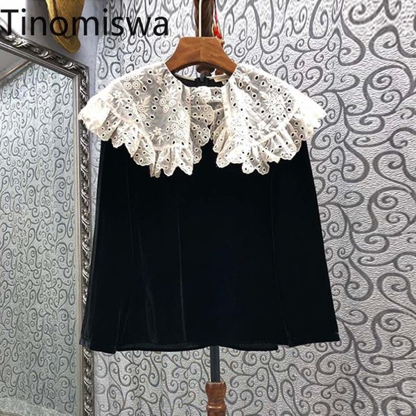 

women's blouses & shirts tinomiswa cut out embroidery autumn chic women turn down collar casual vintage contrast color long sleeve blo, White