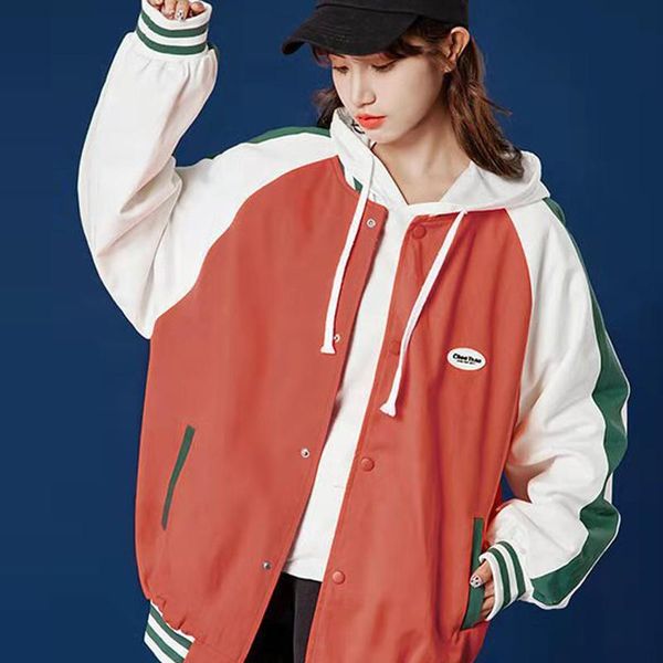 

women's jackets autumn college jacket women vintage coat 2021 streetwear loose bomber oversized harajuku outwear baseball uniform, Black;brown
