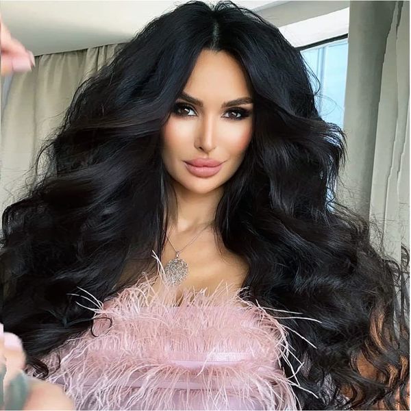 

lx brand middle part body wave wigs with baby hair glueless synthetic lace front wig for black women heat resistant fiberfactory direct