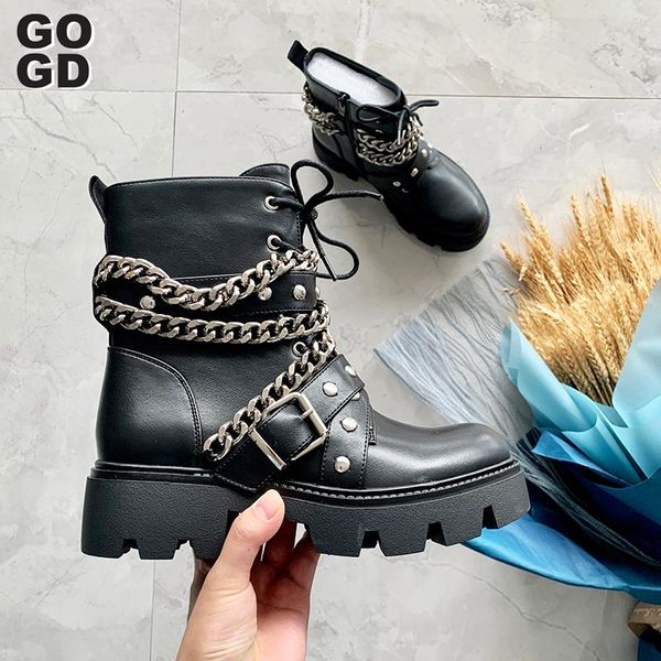 

boots [gogd]the chain and winter fashion products ladies zipper ankle 2021 autumn women comfortable black
