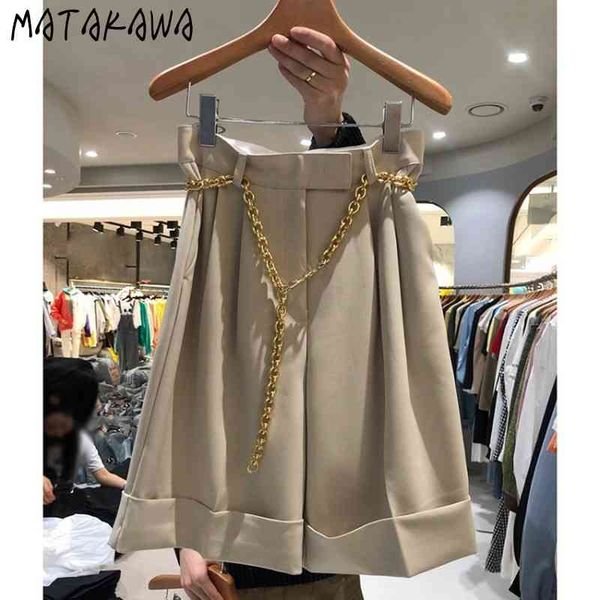 

matakawa casual solid pants women five-point temperament suit wide-leg korea summer knee length 210513, Black;white