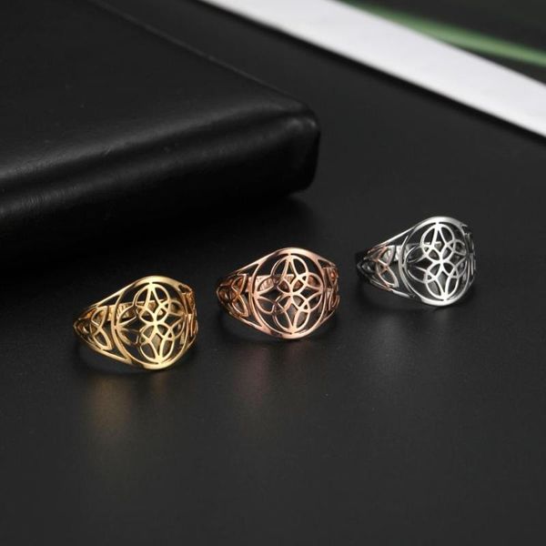 

cluster rings cooltime stainless steel for women flower of life circle celtics knot couple ring men gift vintage jewelry wholesale, Golden;silver