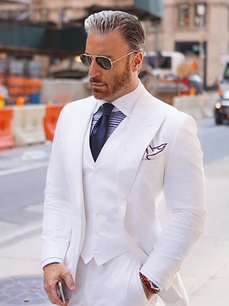 

men's suits & blazers men for wedding tuxedos white groom wide peaked lapel man blazer jacket 3 pieces smart casual business, White;black