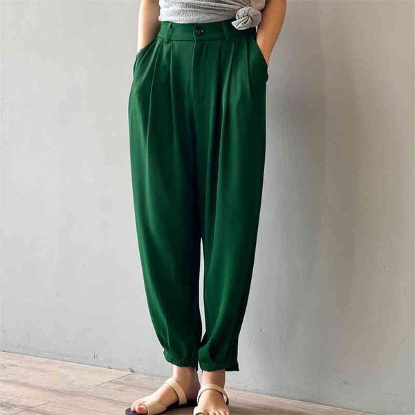 

women's pants & capris solid office lady brief harem summer high waist slim straight femme new loose-fitting plus size ol trousers, Black;white