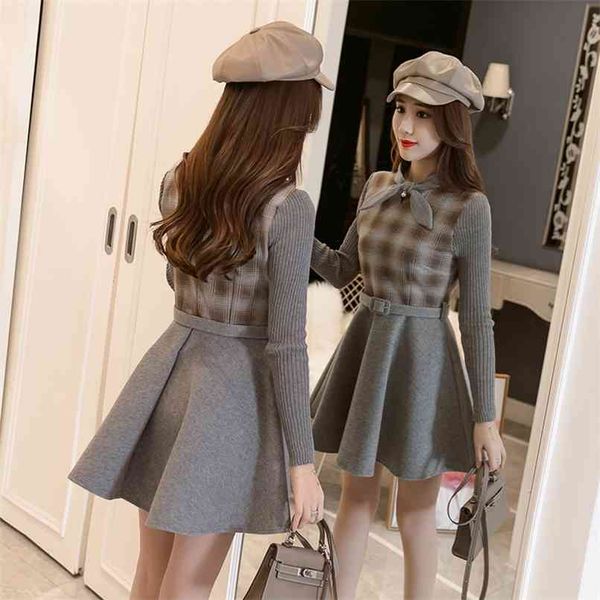 

explosive women's dress autumn and winter look thin temperament long-sleeved thick woolen cloth 210520, Black;gray