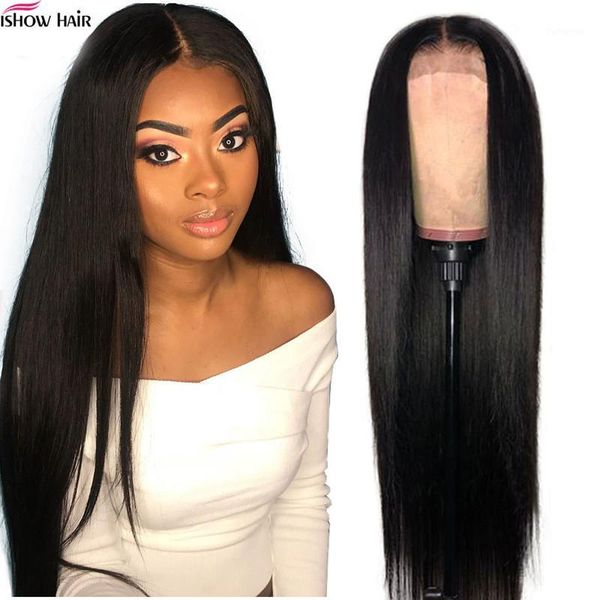 

ishow hair straight 360 lace frontal wig 150% density human wigs brazilian for women1, Black;brown