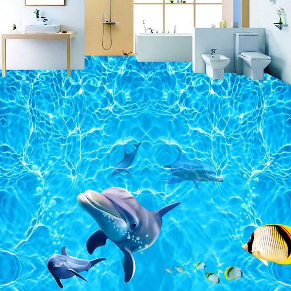 

anti wear floor stickers mural sea water ripples dolphin po wallpaper bathroom waterproof pvc self adhesive flooring 3d wallpapers