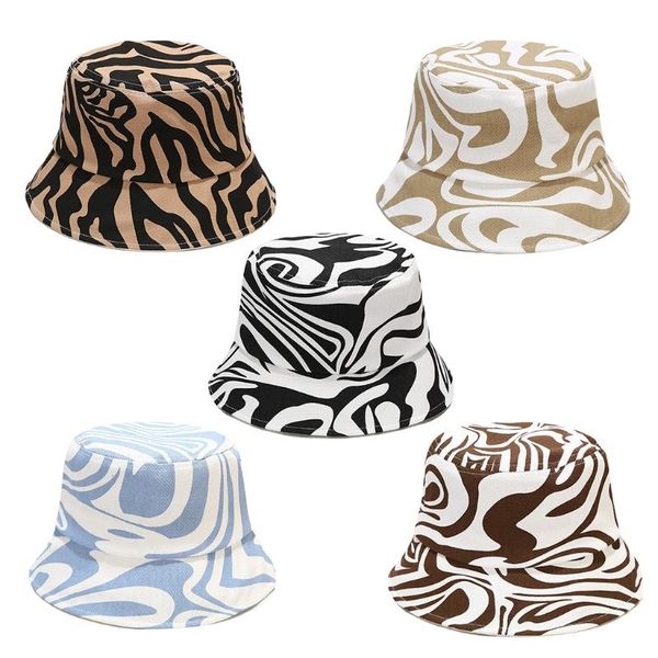 

irregular stripe print casual all-match fisherman hat boonie bucket sun protection soft foldable fashion wide brim hats, Blue;gray