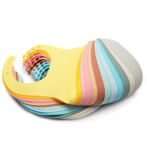 

1pc baby bibs waterproof soft silicone feeding stuff solid kids girl boy adjustable children bib 0-6y gifts hair accessories, Slivery;white