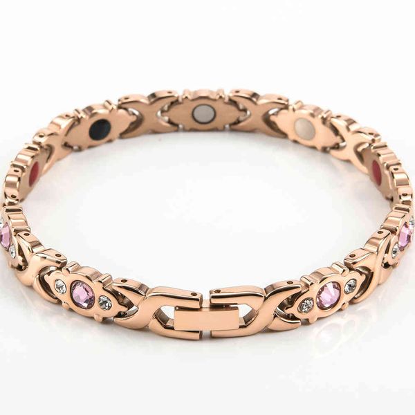 

magnetic bracelet women rose gold color stainless steel energy germanium magnet health bracelets luxury lady jewellery, Black