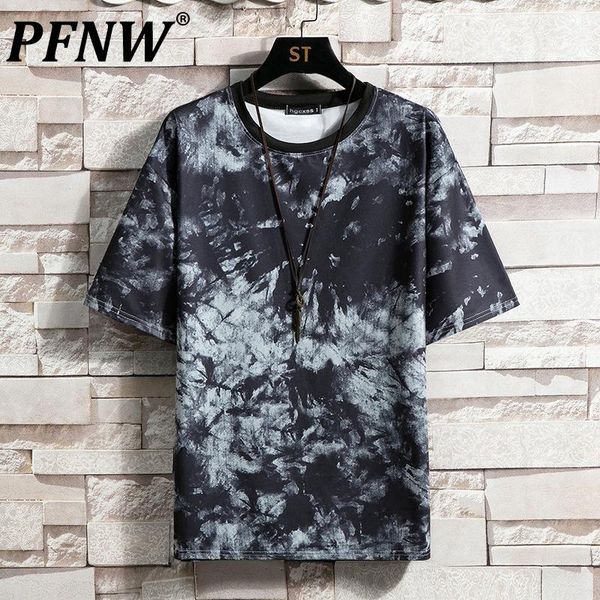 

men's t-shirts pfnw 2021 korean thin short sleeve tie dye soft t shirt running casual bottom hawaiian streetwear 12x0364, White;black
