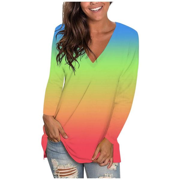 

women's t-shirt women's t shirts summer fashion casual long sleeve tie dye v neck gradient print temperament streetwear daily kosz, White