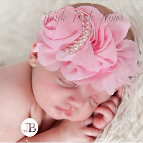 

hair accessories newborn cute pearl rose flower bands chiffon lace headband ribbon elasticity kids band for girls 8c13, Slivery;white